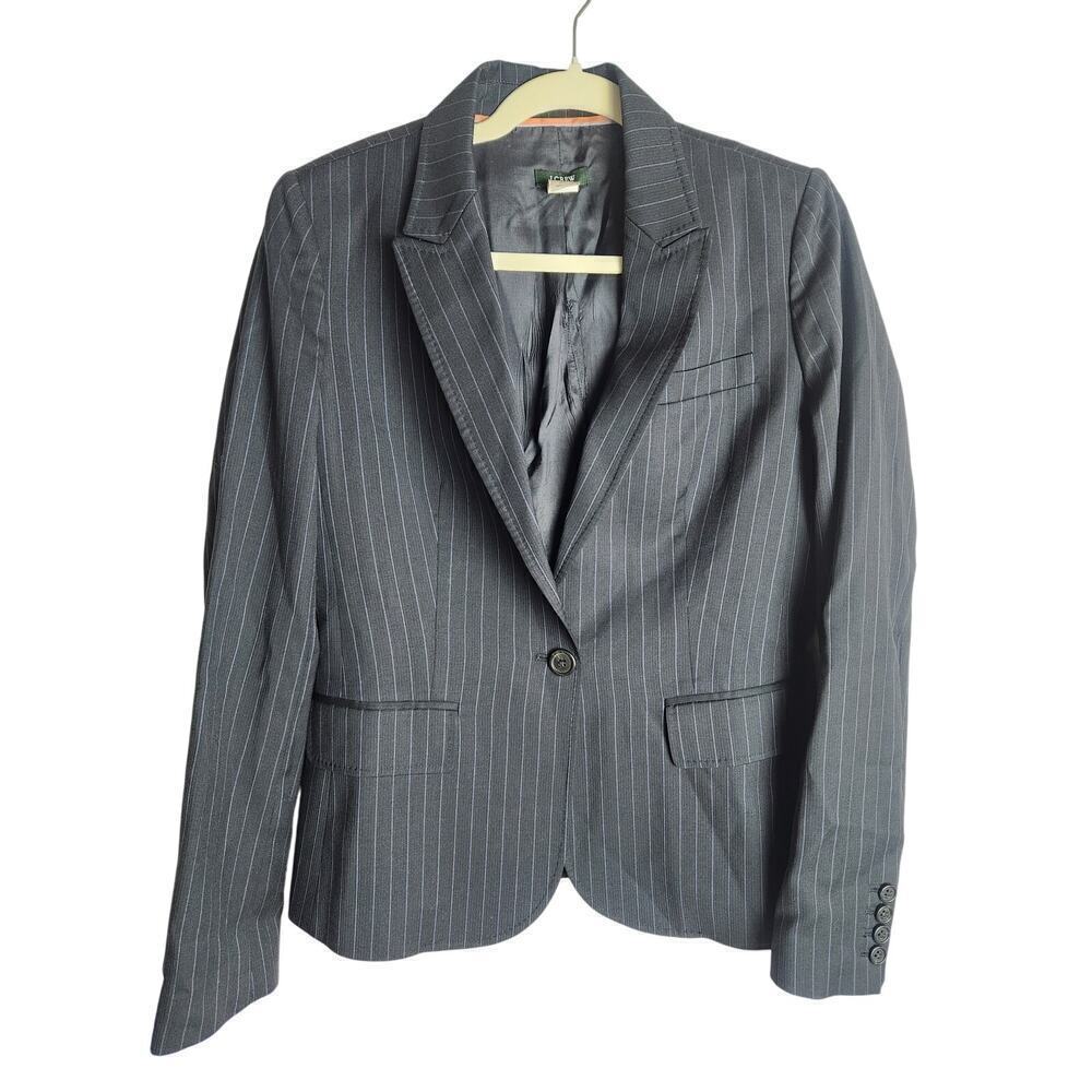 J Crew Vtg womens wool Blazer sz 8 navy pinstripe 1 button academic old money
